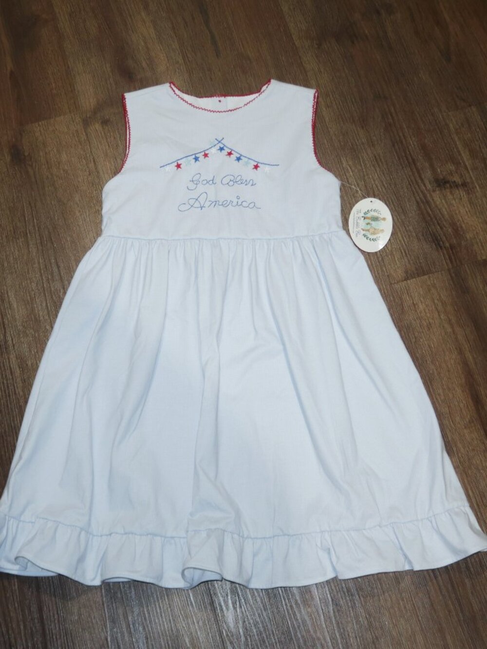 NWT Girls The Bubble Bee Light Blue God Bless America Patriotic Knit Dress sz 10